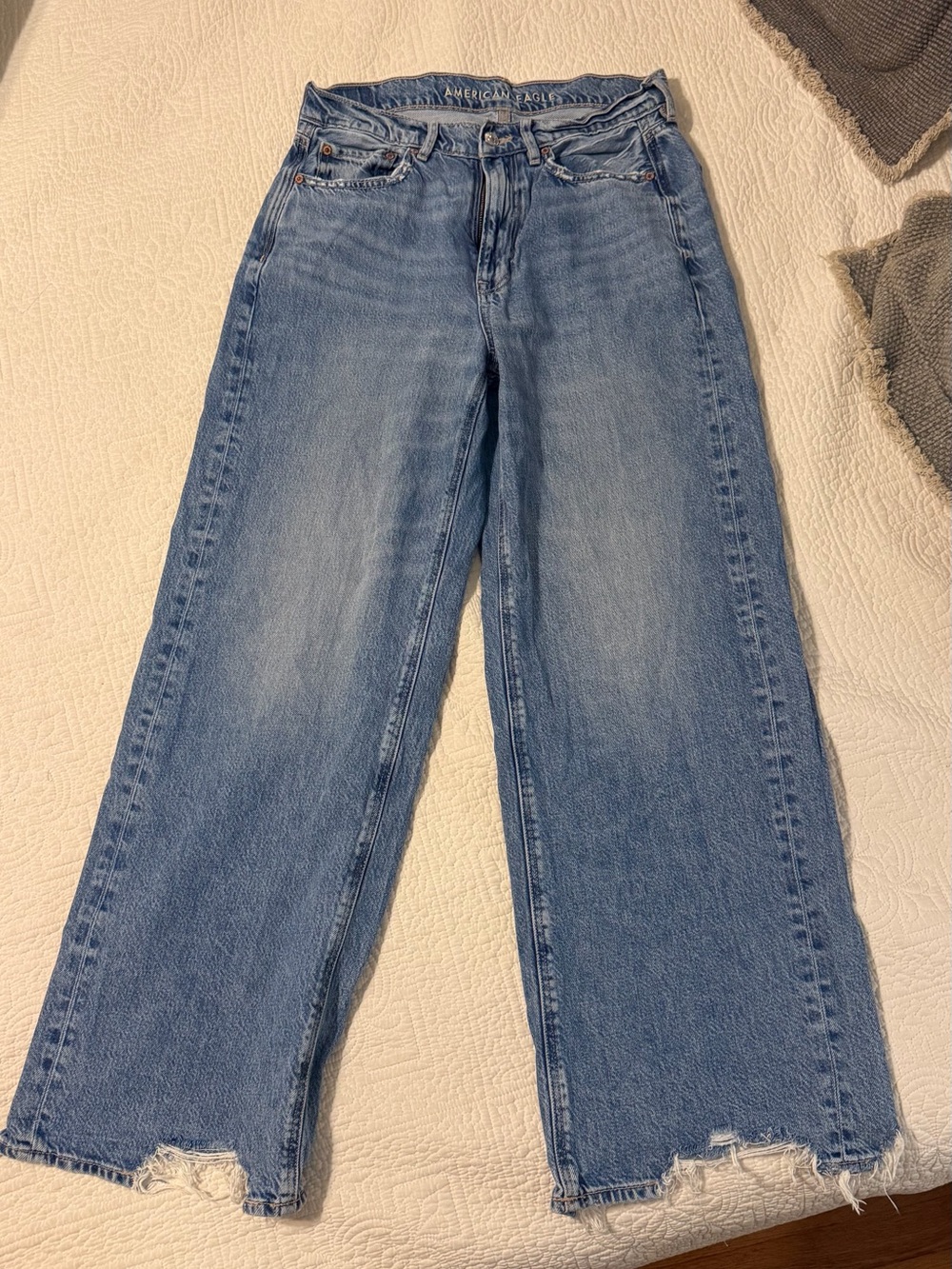 American Eagle Outfitters Distressed Light Blue Wide-Leg Jeans